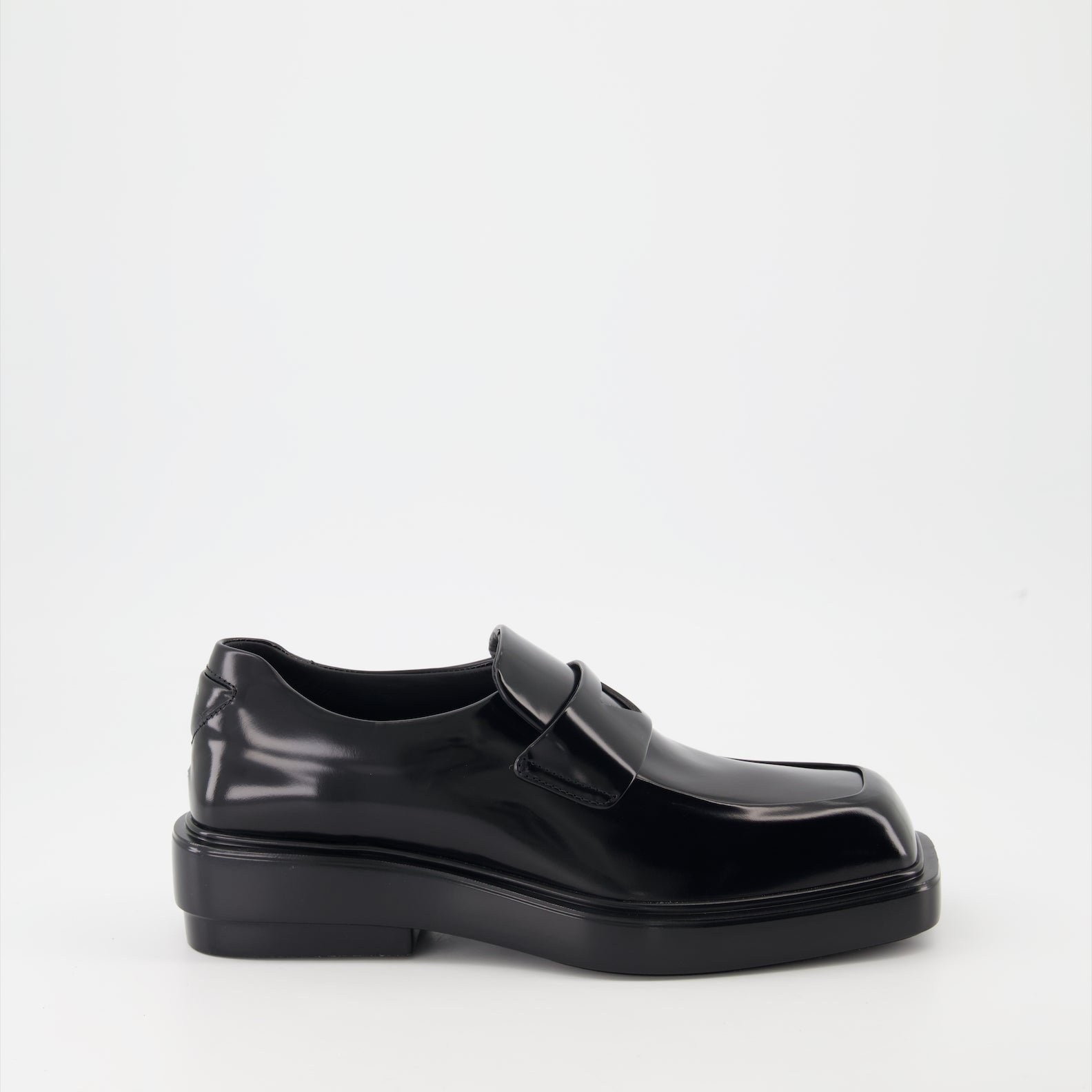 Prada mocassins, brushed leather shoes, luxury footwear, black leather mocassins, designer shoes