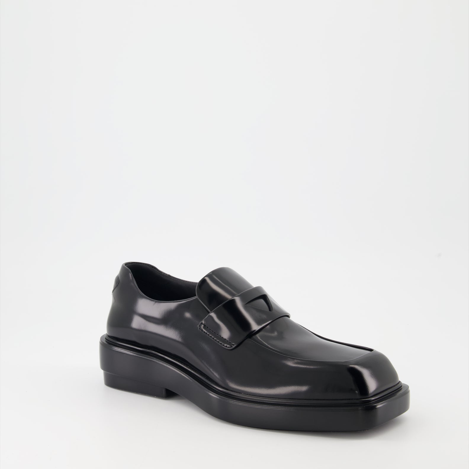 Prada mocassins, brushed leather shoes, luxury footwear, black leather mocassins, designer shoes