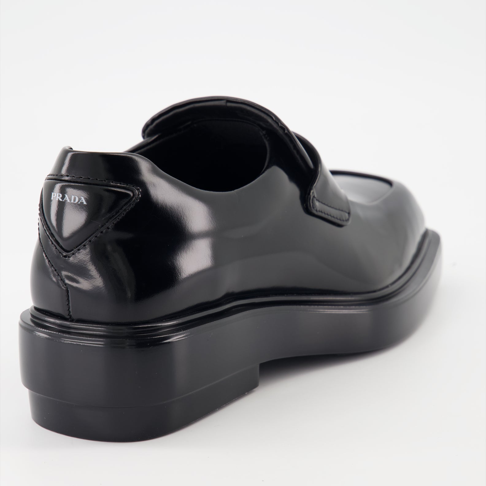 Prada mocassins, brushed leather shoes, luxury footwear, black leather mocassins, designer shoes