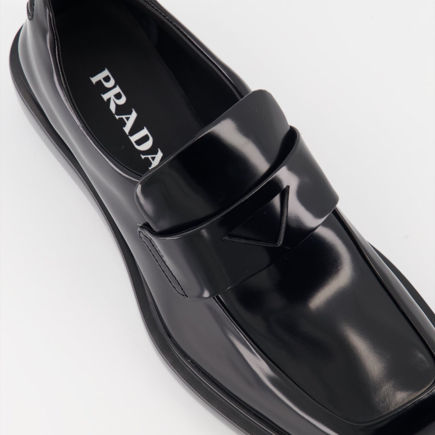 Prada mocassins, brushed leather shoes, luxury footwear, black leather mocassins, designer shoes