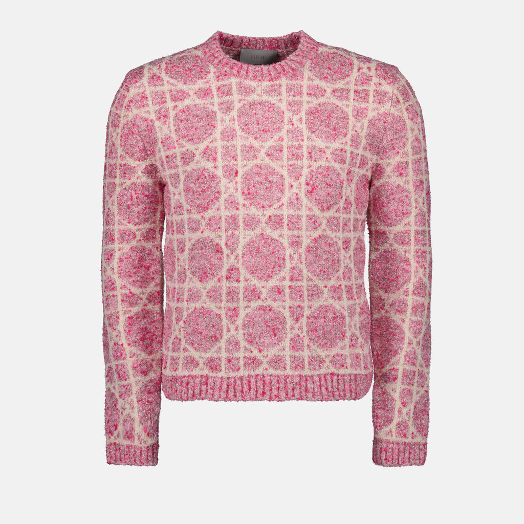 luxury cashmere sweater, Dior Cannage, pink cashmere sweater, high-end knitwear, sophisticated fashion