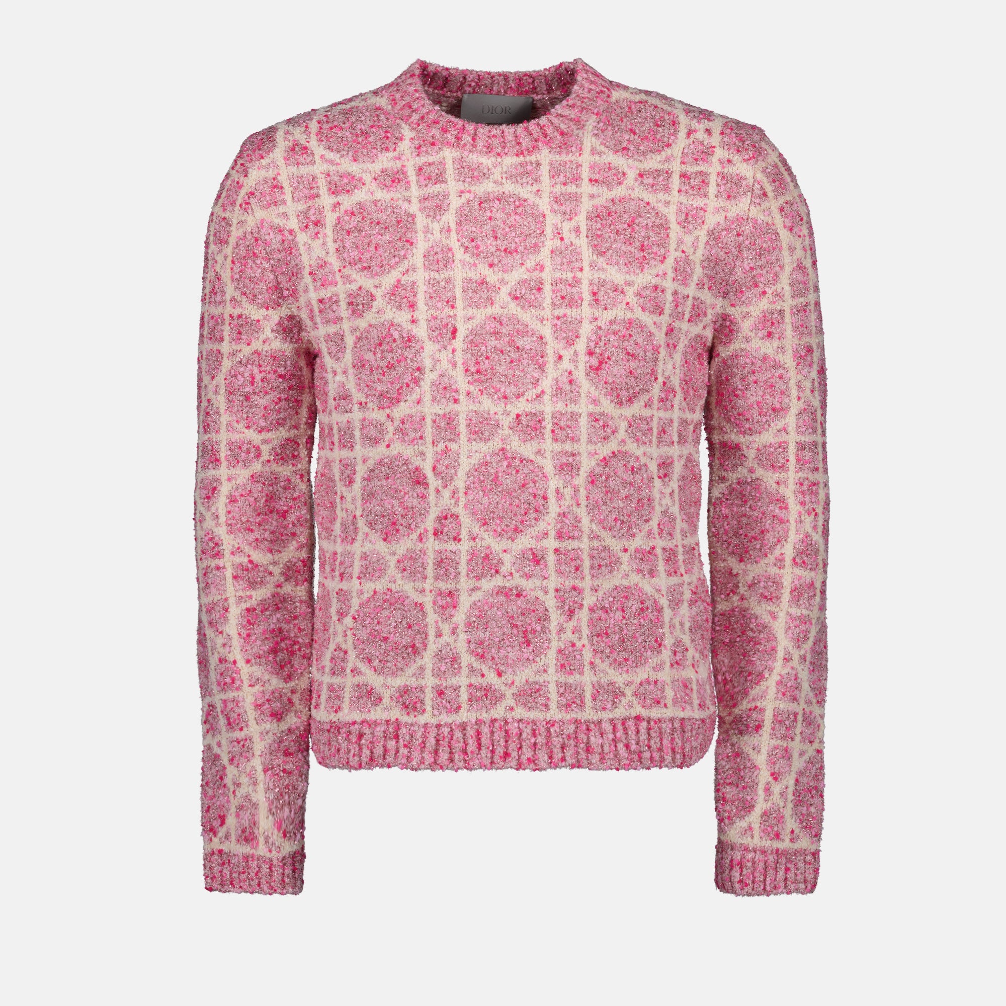 luxury cashmere sweater, Dior Cannage, pink cashmere sweater, high-end knitwear, sophisticated fashion