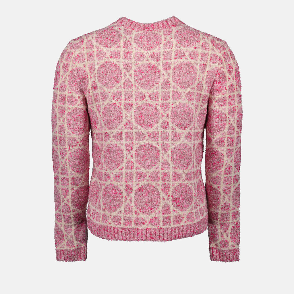 luxury cashmere sweater, Dior Cannage, pink cashmere sweater, high-end knitwear, sophisticated fashion