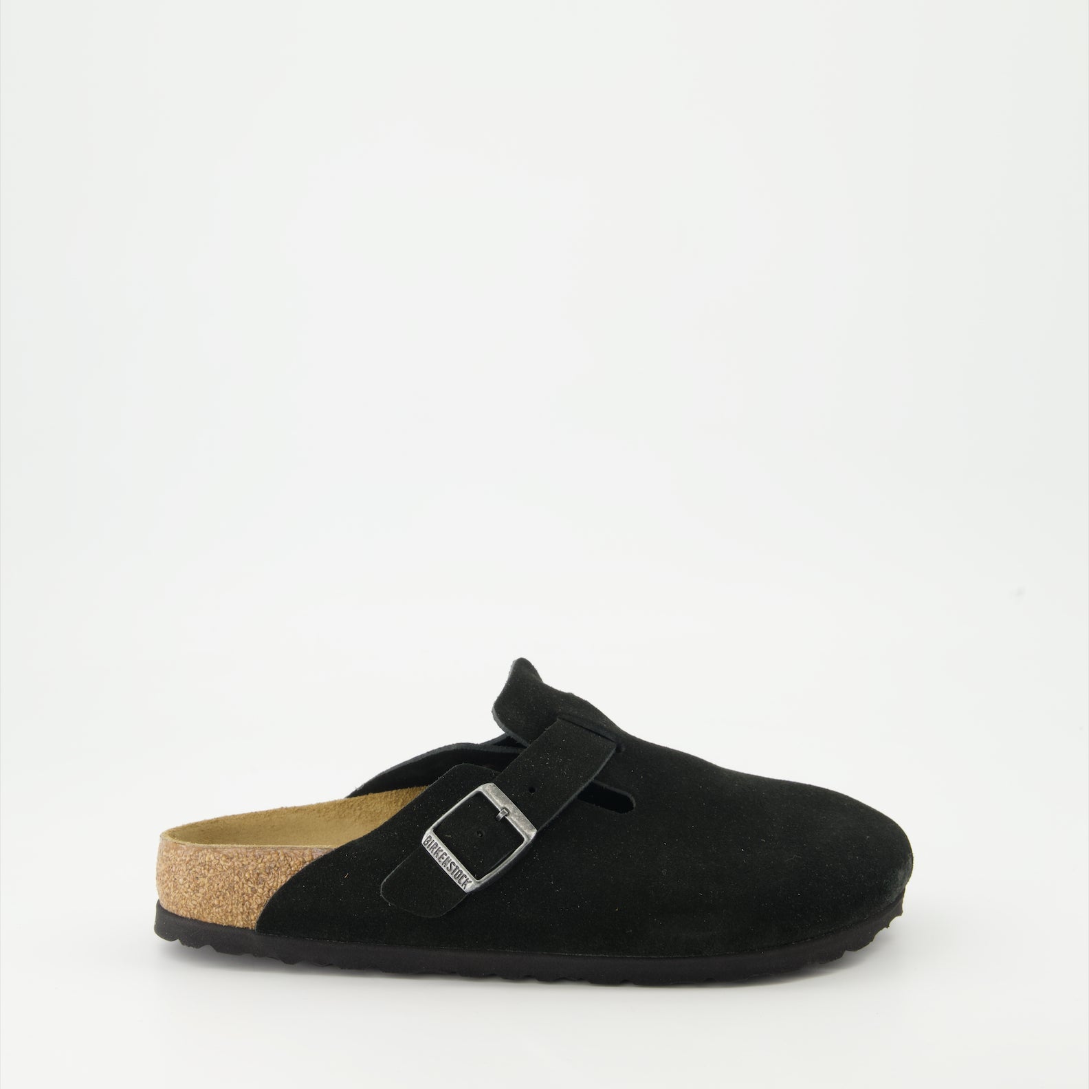 luxury mules, Birkenstock Boston, black suede footwear, high-end shoes, comfortable luxury footwear