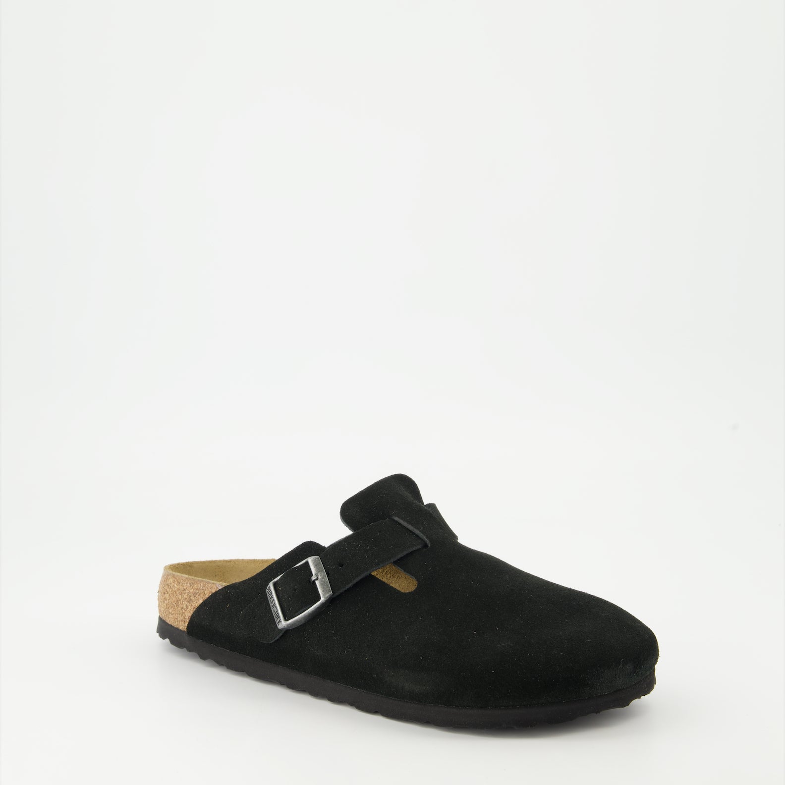 luxury mules, Birkenstock Boston, black suede footwear, high-end shoes, comfortable luxury footwear