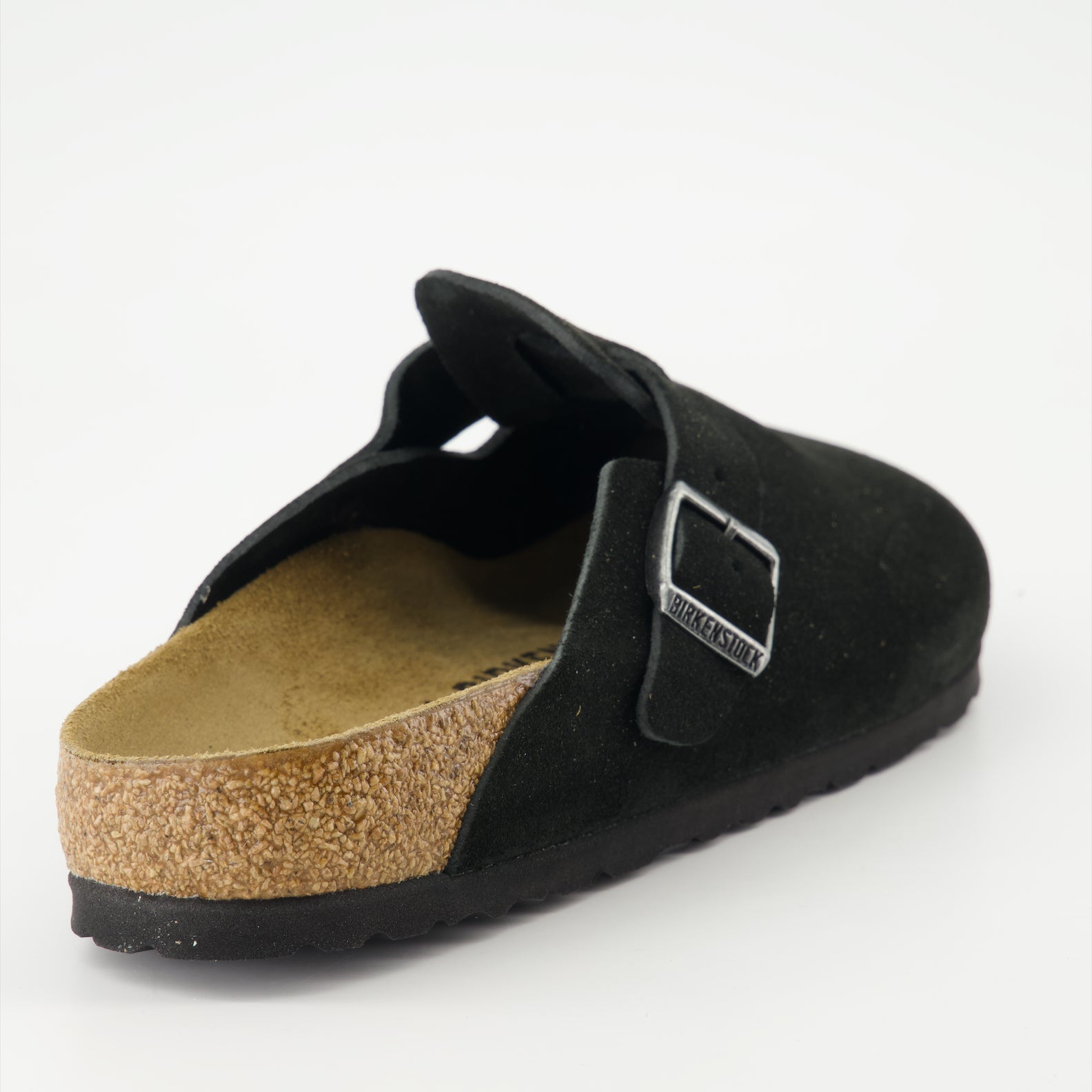 luxury mules, Birkenstock Boston, black suede footwear, high-end shoes, comfortable luxury footwear