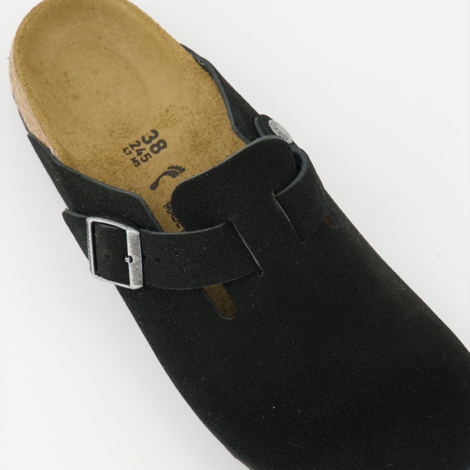 luxury mules, Birkenstock Boston, black suede footwear, high-end shoes, comfortable luxury footwear