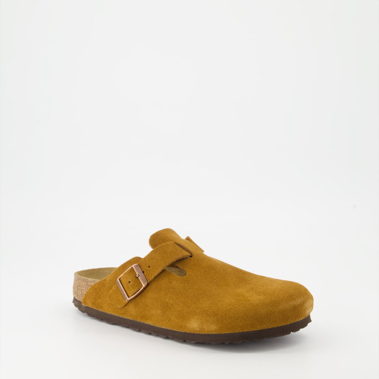 Birkenstock, Boston mules, suede mules, luxury footwear, brown mules