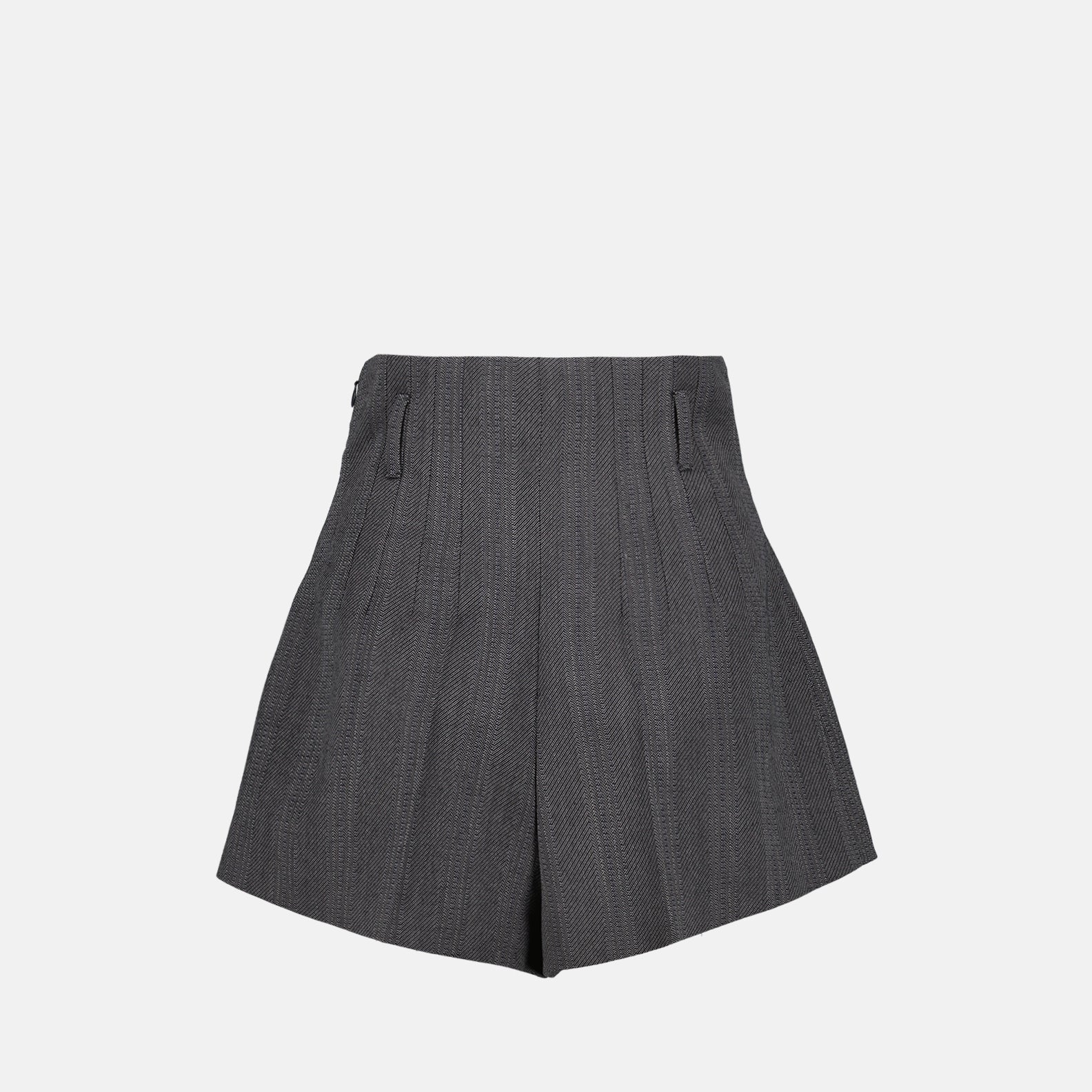 Prada wool shorts, grey luxury shorts, high-end women's fashion, designer wool shorts, elegant grey shorts