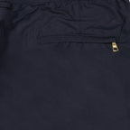 luxury swim shorts, Orlebar Brown, dark navy swimwear, high-end beachwear, premium nylon shorts