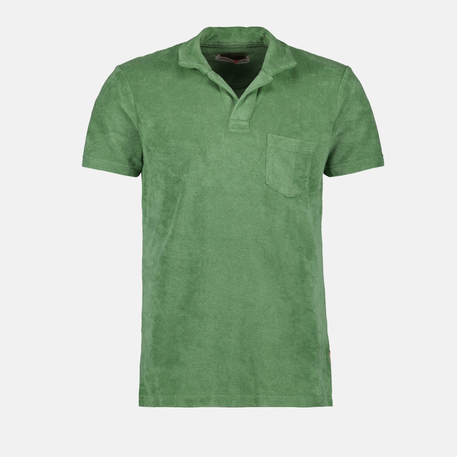 luxury polo, green cotton terry polo, Orlebar Brown polo, refined casual wear, high-end men's fashion