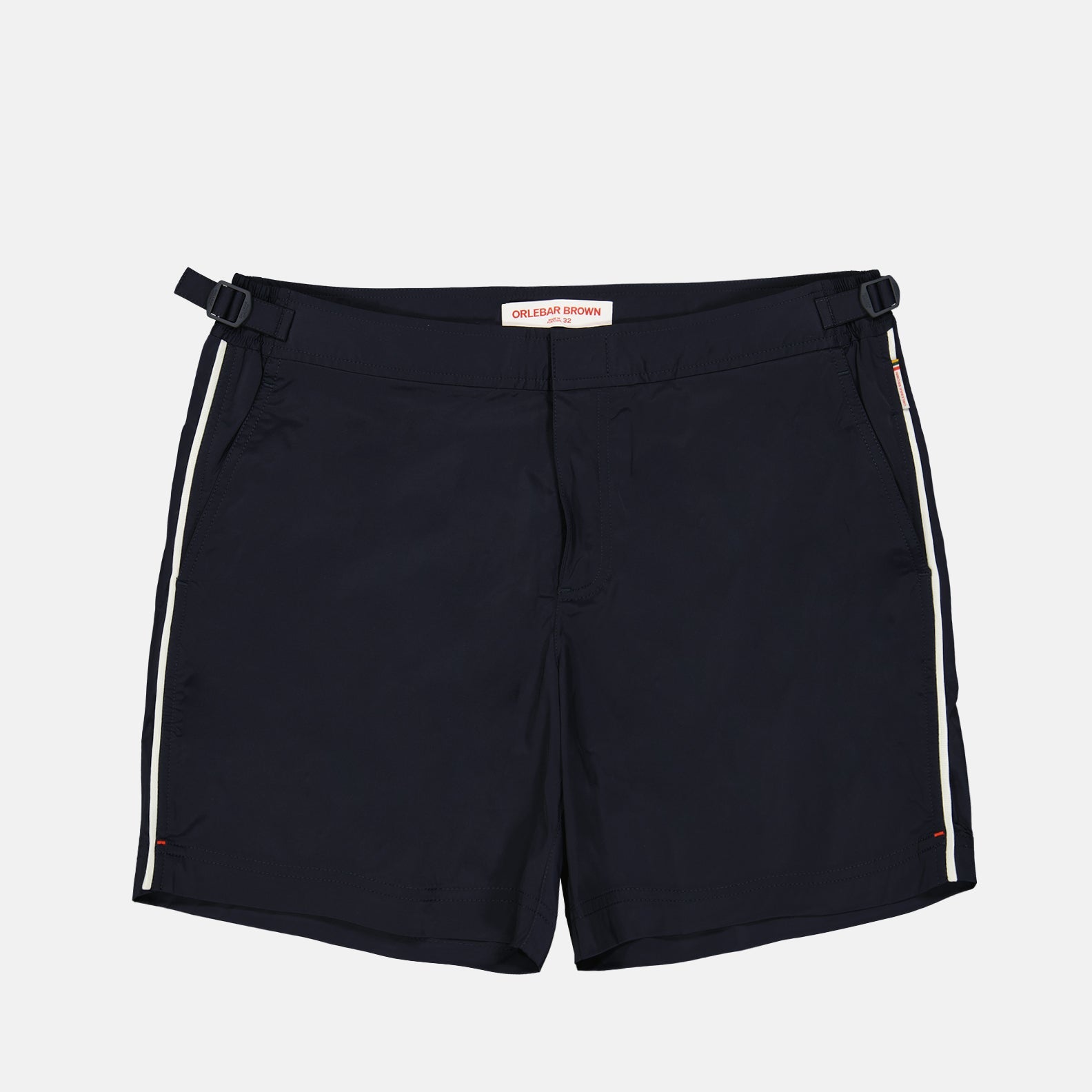 swim shorts, luxury swimwear, Orlebar Brown, navy blue stretch, tailored swim shorts