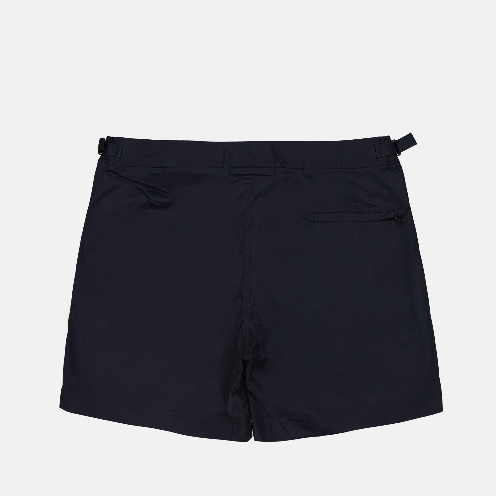 swim shorts, luxury swimwear, Orlebar Brown, navy blue stretch, tailored swim shorts