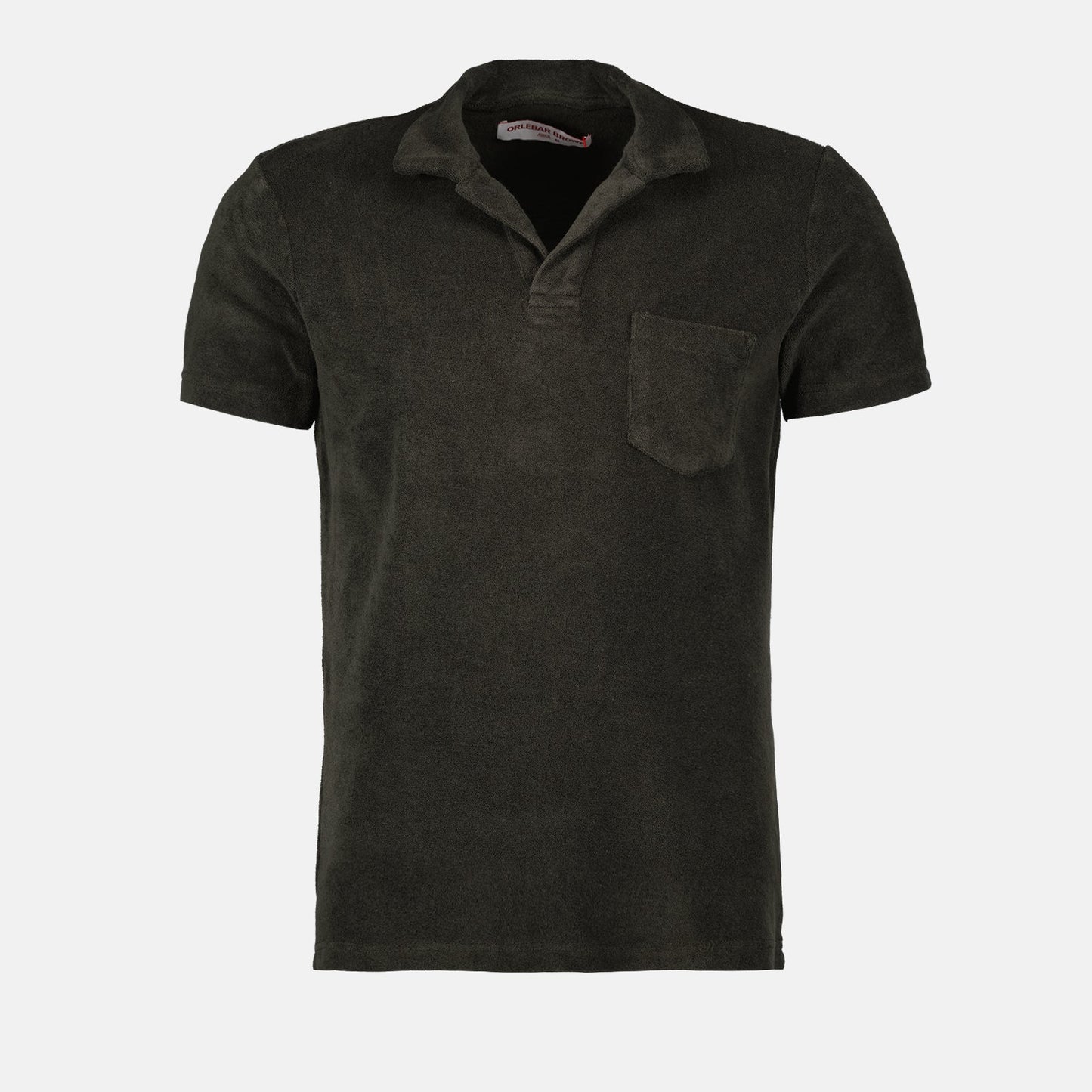 Orlebar Brown, taupe terry polo, luxury cotton polo, sophisticated casual wear, high-end fashion