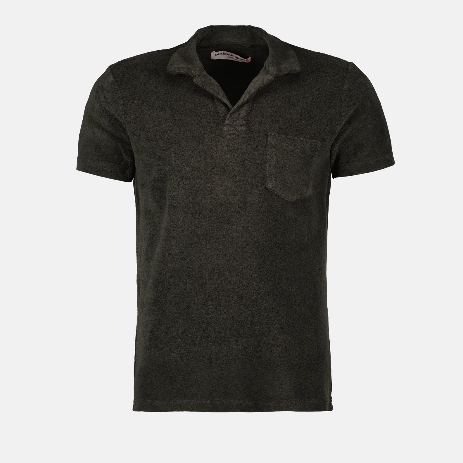 Orlebar Brown, taupe terry polo, luxury cotton polo, sophisticated casual wear, high-end fashion