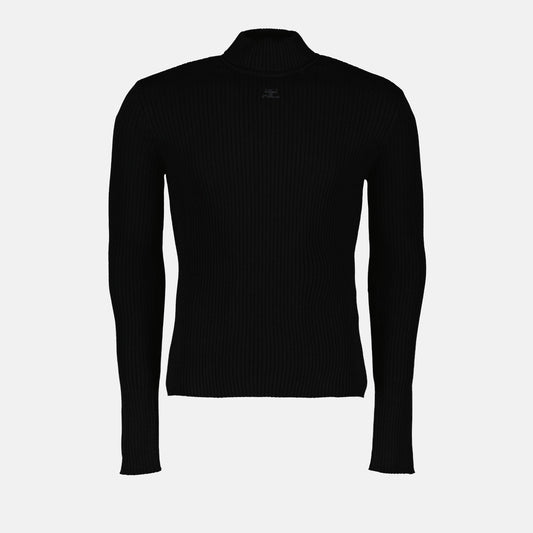 turtleneck, black viscose, luxurious menswear, Courrèges turtleneck, elegant knitwear