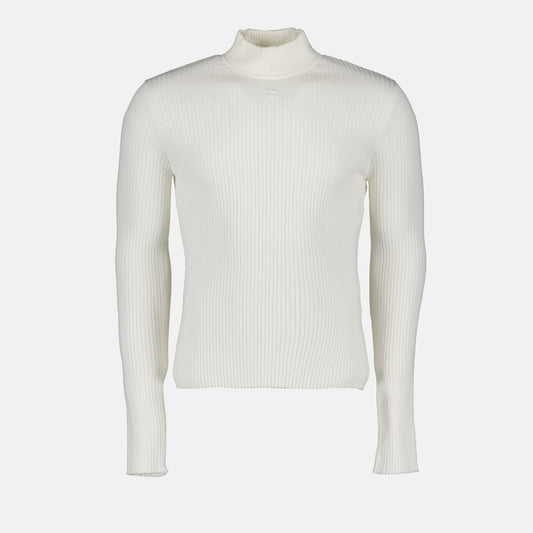 Turtleneck sweater, Courrèges Ré-Édition, White viscose, Luxury fashion, Elegant knitwear