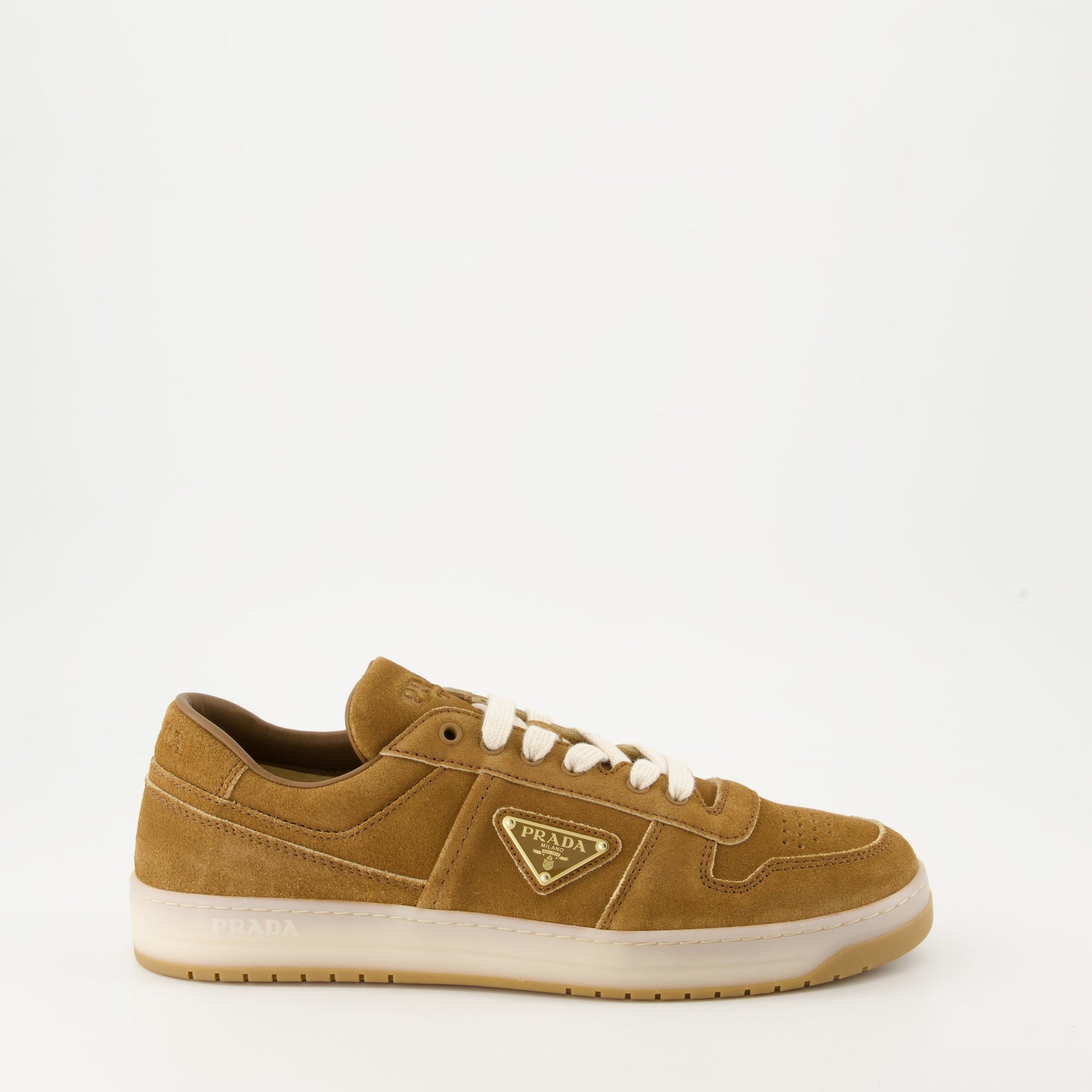 Prada sneakers, suede sneakers, brown leather sneakers, urban style, luxury footwear