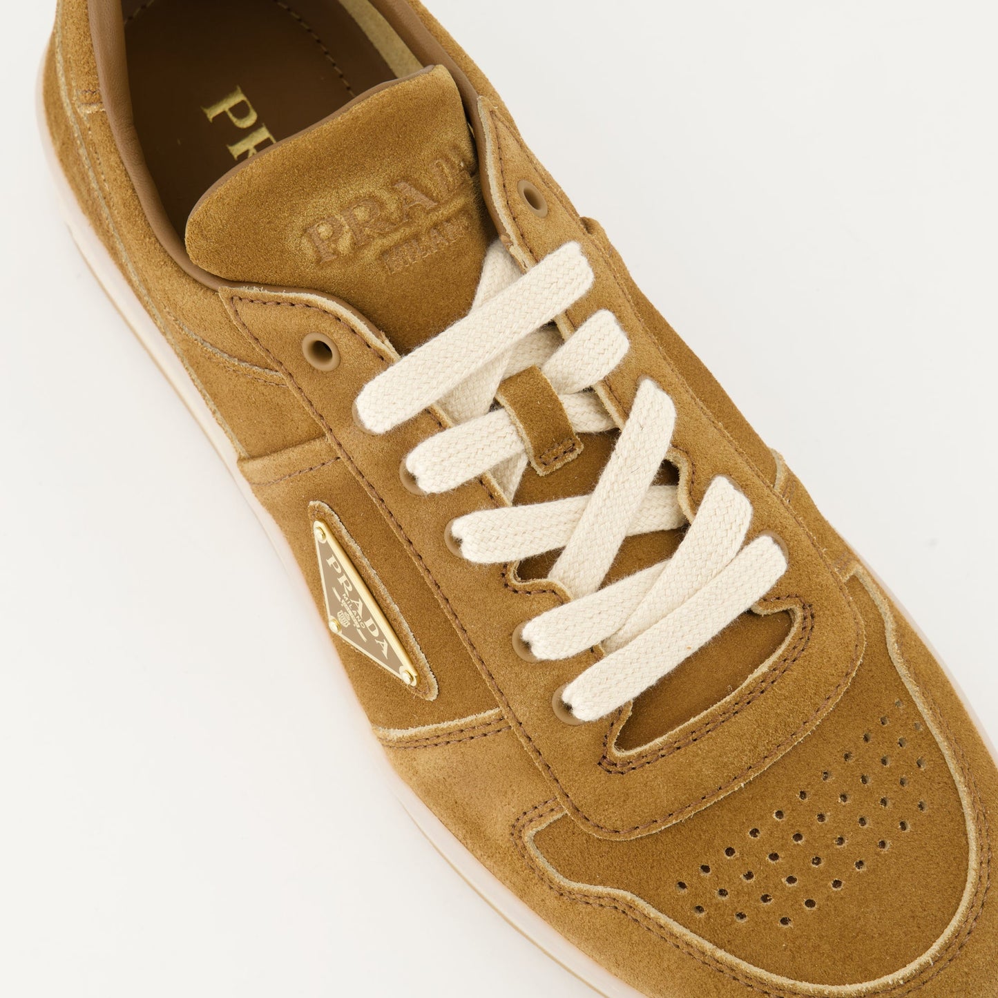 Prada sneakers, suede sneakers, brown leather sneakers, urban style, luxury footwear