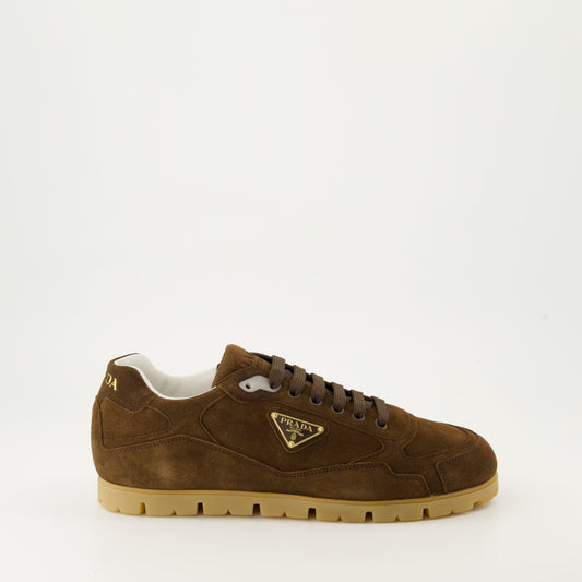 suede sneakers, Prada trail shoes, autumn winter footwear, brown suede trainers, luxury sneakers