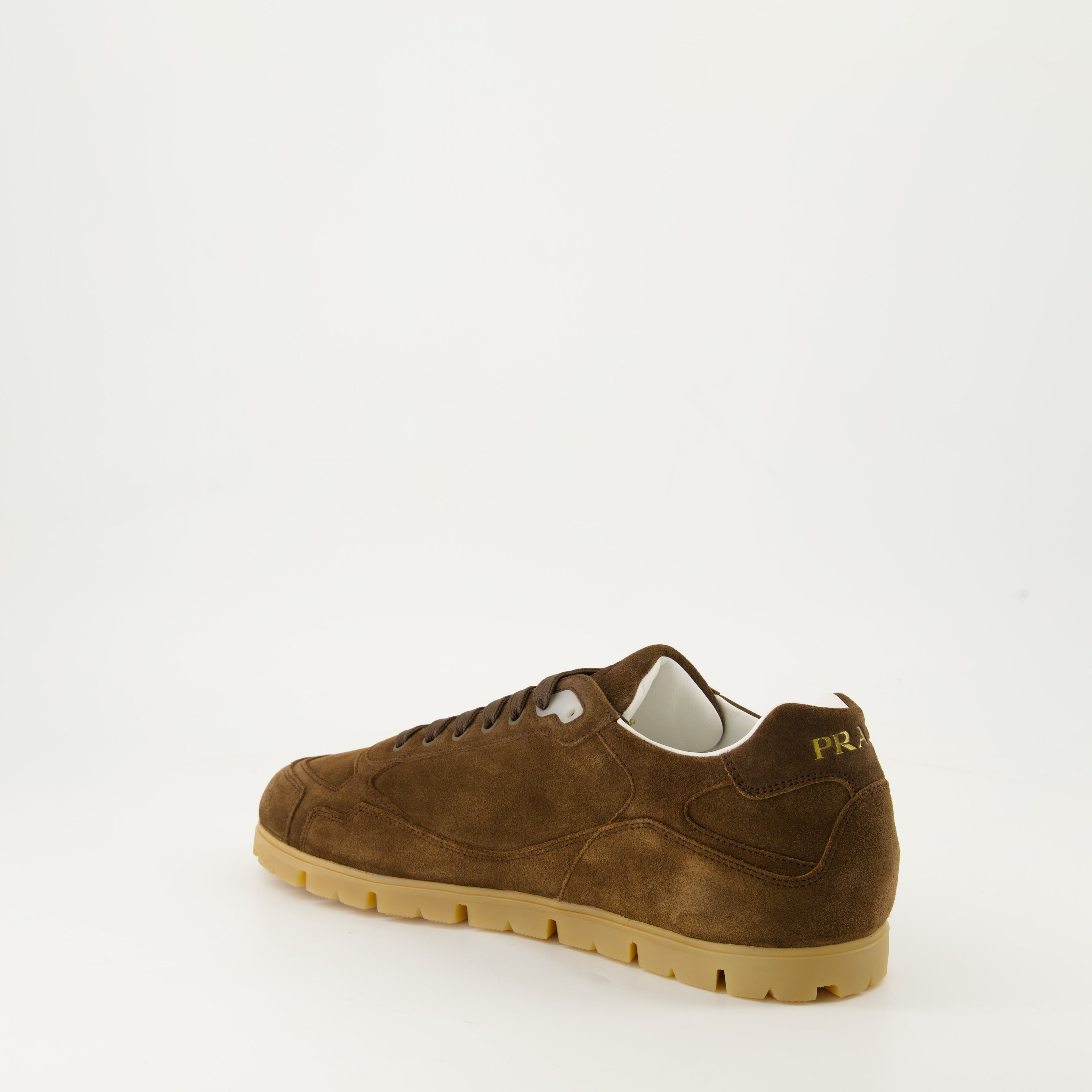 suede sneakers, Prada trail shoes, autumn winter footwear, brown suede trainers, luxury sneakers