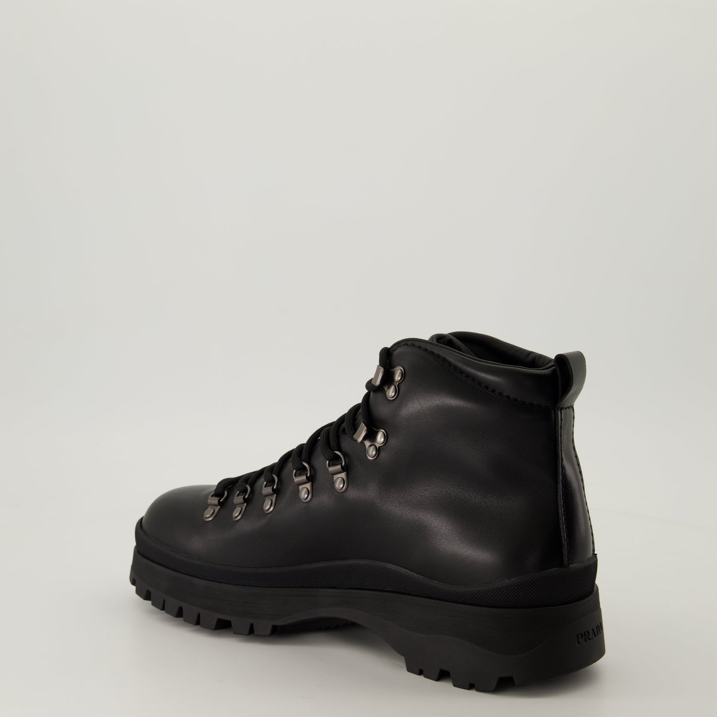 Black Leather Boots, Lace-up Boots, Treaded Sole, Prada Footwear, Men's Fashion