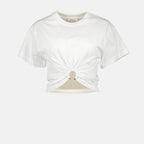 Bild eines weißen Cropped-T-Shirts mit goldenen Details von Rabanne für Damen - Saison Herbst-Winter 2024 - Vorderansicht