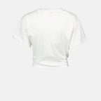 Bild eines weißen Cropped-T-Shirts mit goldenen Details von Rabanne für Damen - Saison Herbst-Winter 2024 - Produktdetailansicht 1