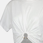 Bild eines weißen Cropped-T-Shirts mit goldenen Details von Rabanne für Damen - Saison Herbst-Winter 2024 - Produktdetailansicht 2