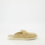 beige mules, suede footwear, Prada mules, spring summer shoes, elegant slip-ons
