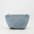 denim pochette, Iro accessories, chic handbag, removable strap, stylish pouch