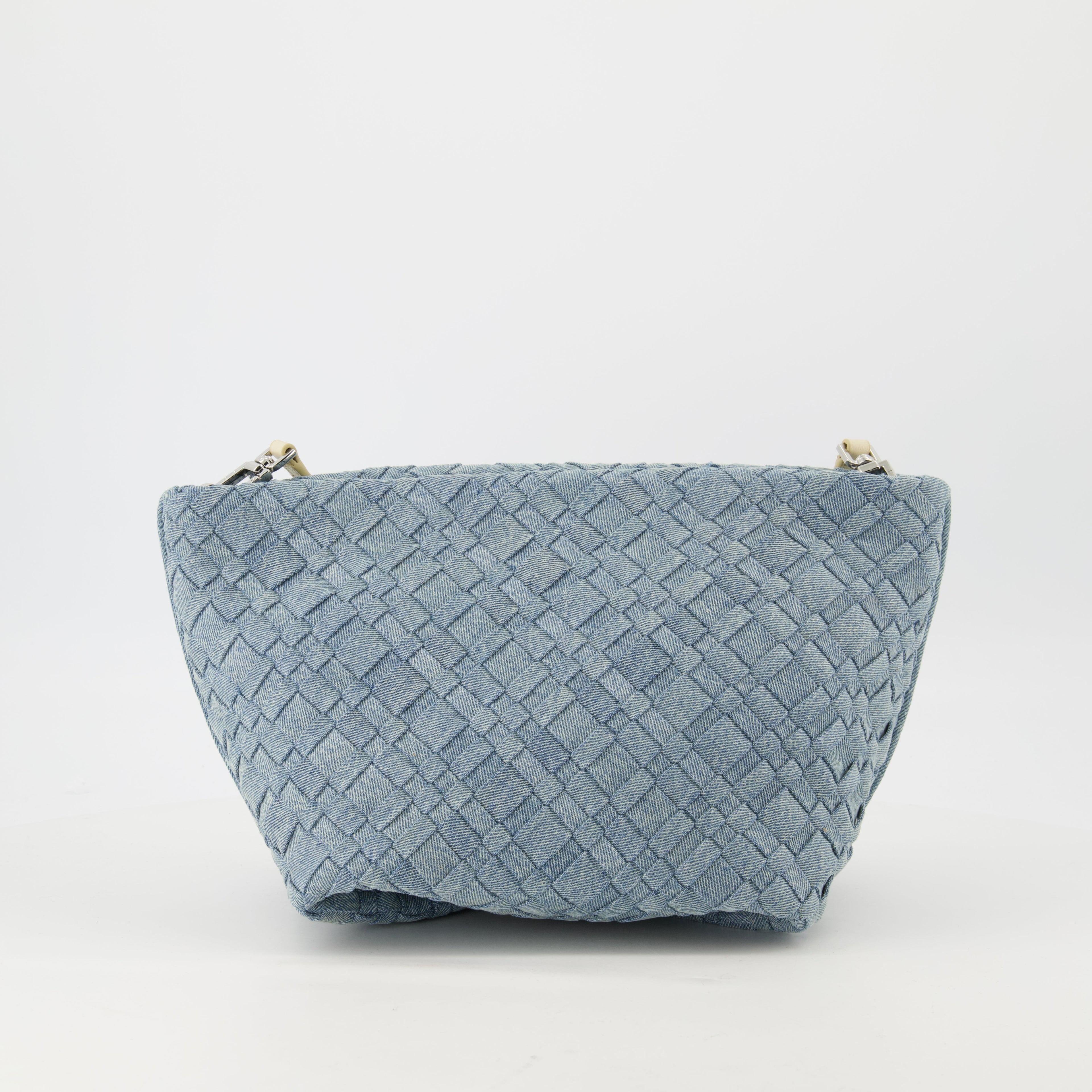 denim pochette, Iro accessories, chic handbag, removable strap, stylish pouch