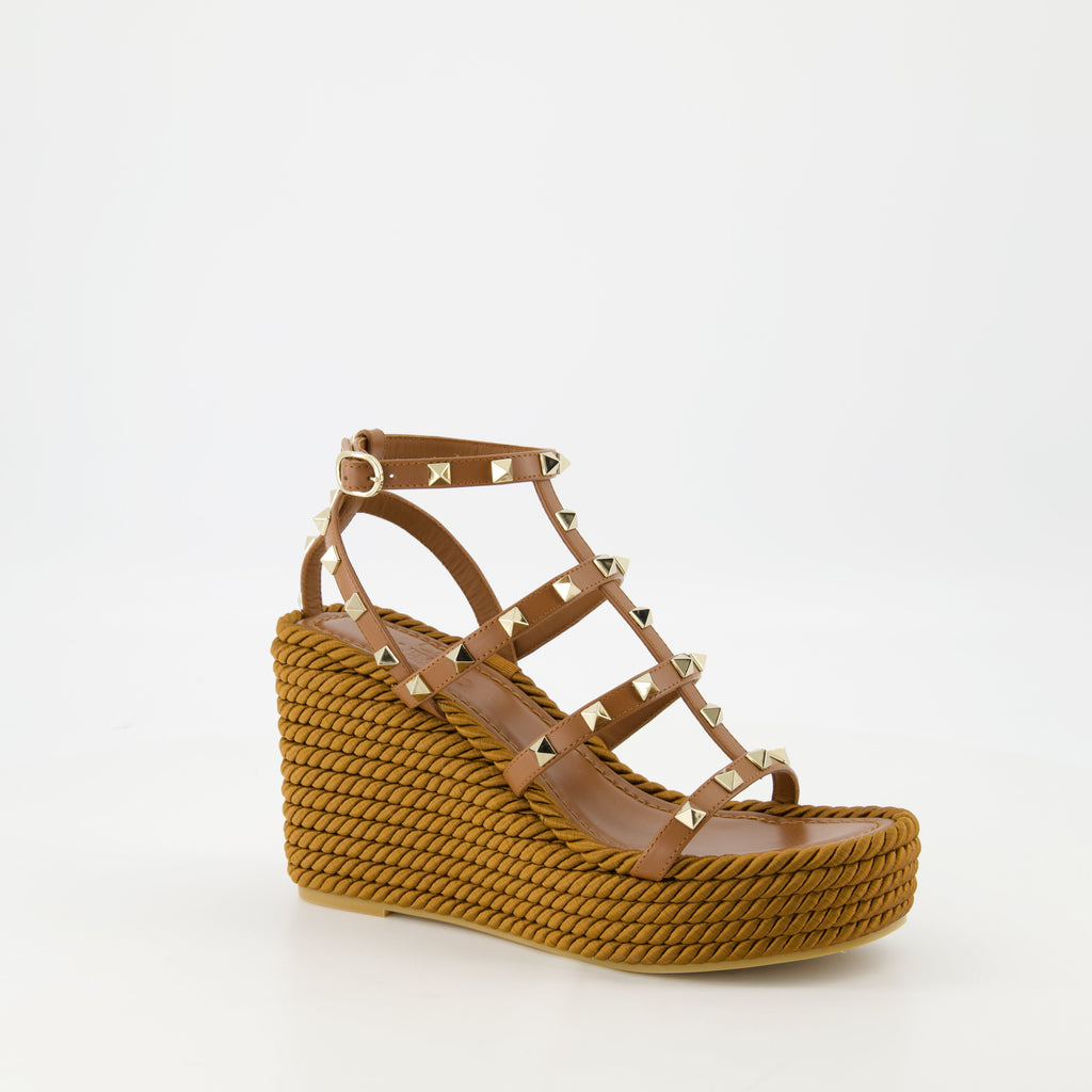 Rockstud sandals, leather wedges, Valentino Garavani shoes, adjustable ankle strap sandals, spring summer footwear