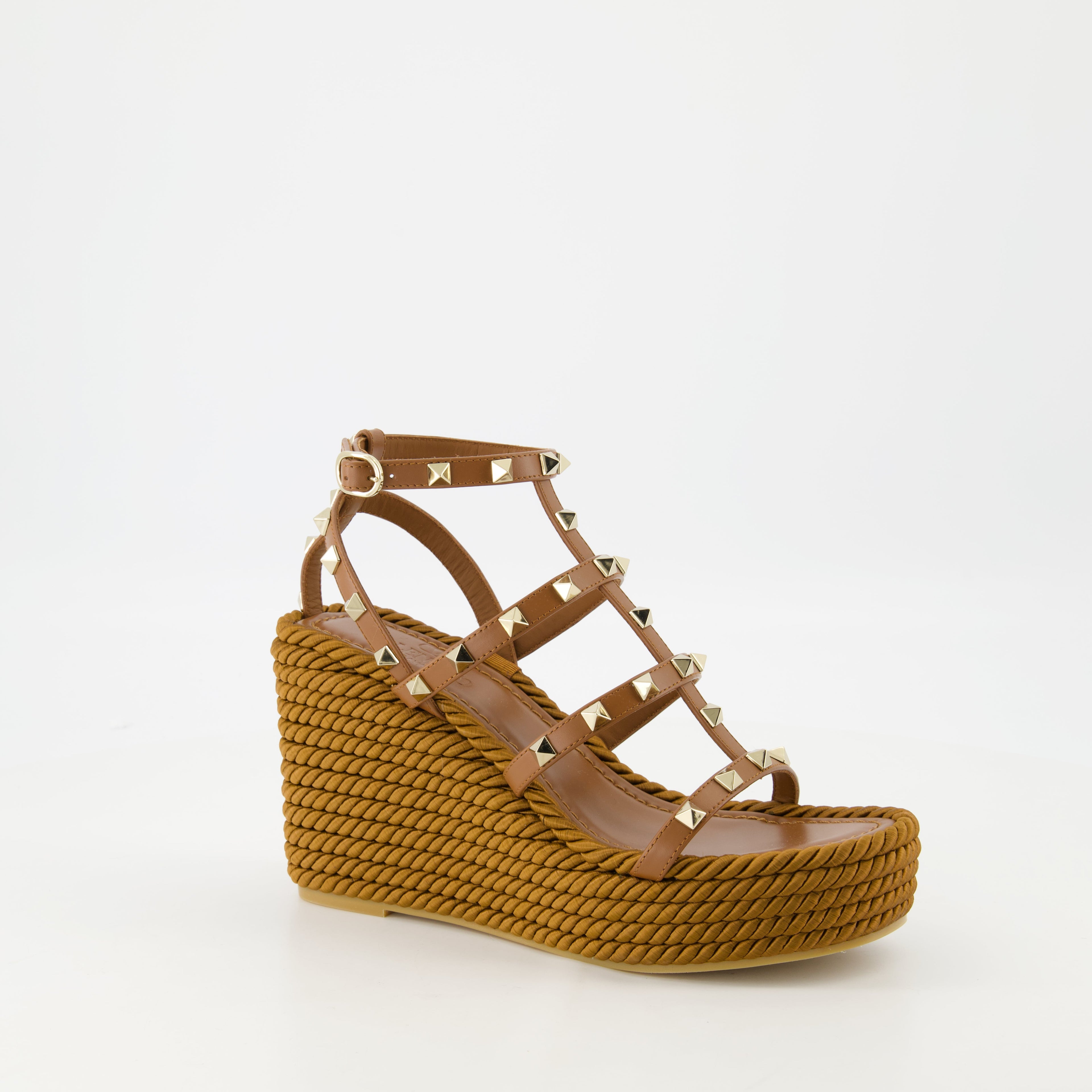 Rockstud sandals, leather wedges, Valentino Garavani shoes, adjustable ankle strap sandals, spring summer footwear