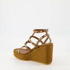 Rockstud sandals, leather wedges, Valentino Garavani shoes, adjustable ankle strap sandals, spring summer footwear