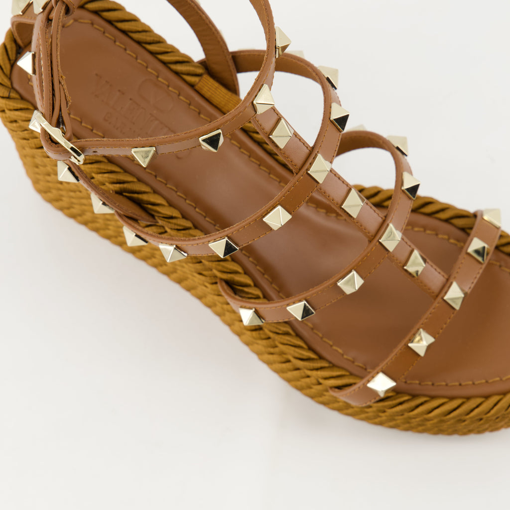 Rockstud sandals, leather wedges, Valentino Garavani shoes, adjustable ankle strap sandals, spring summer footwear