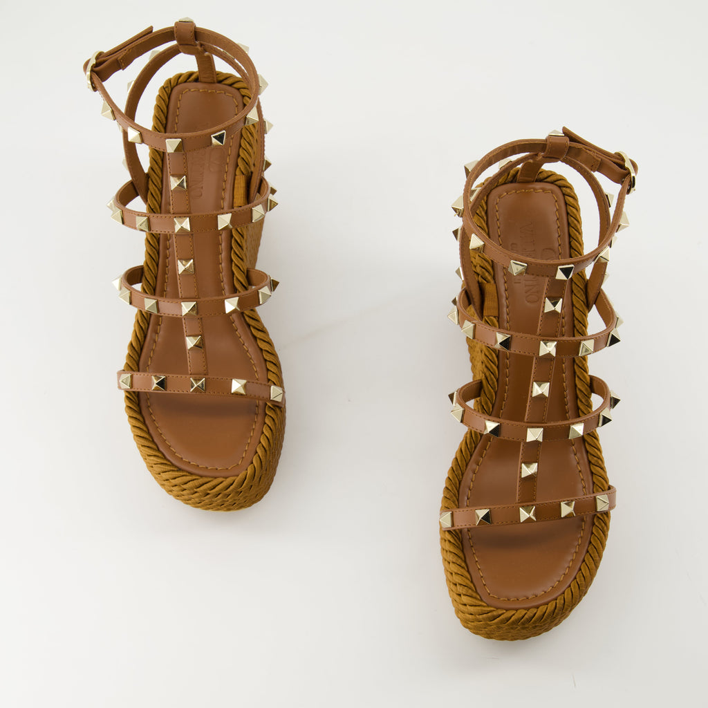 Rockstud sandals, leather wedges, Valentino Garavani shoes, adjustable ankle strap sandals, spring summer footwear