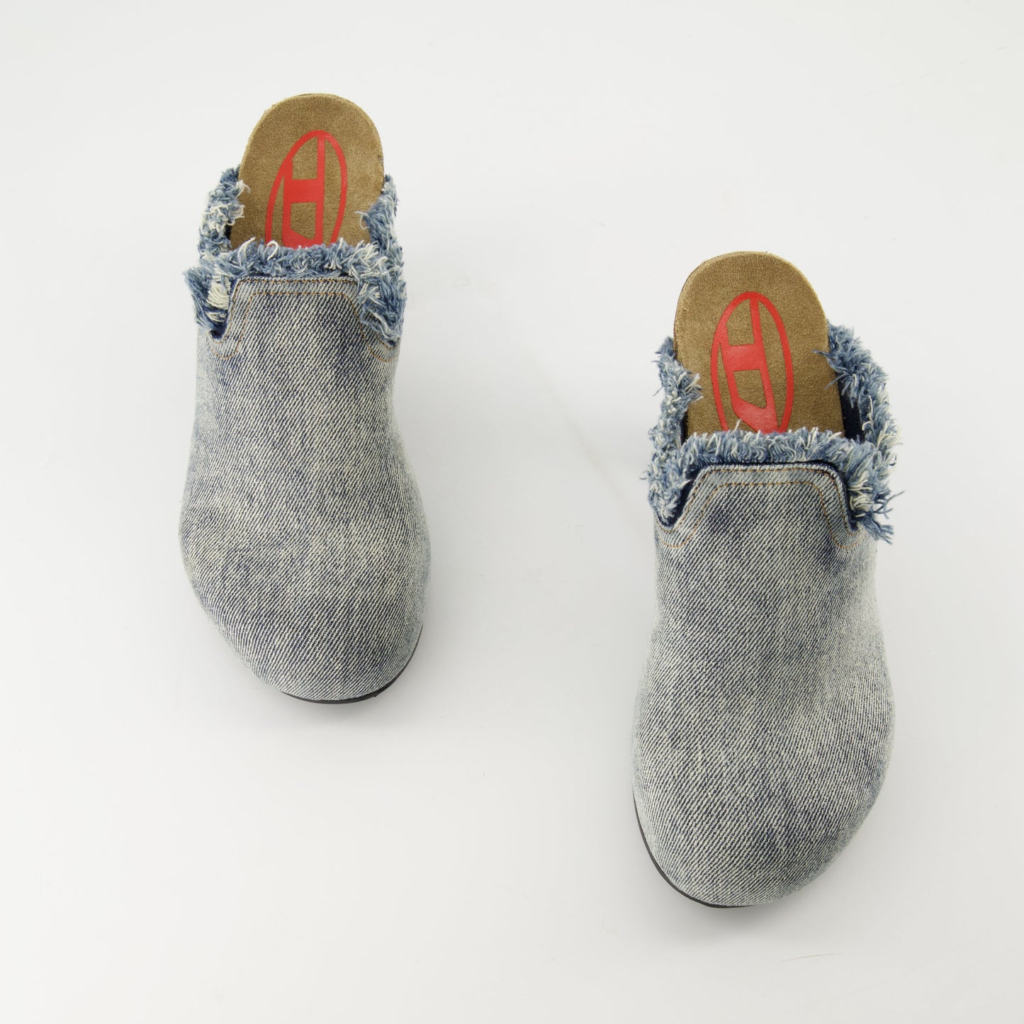 denim mules, D-Woodstock, Diesel, frayed design, comfortable footwear