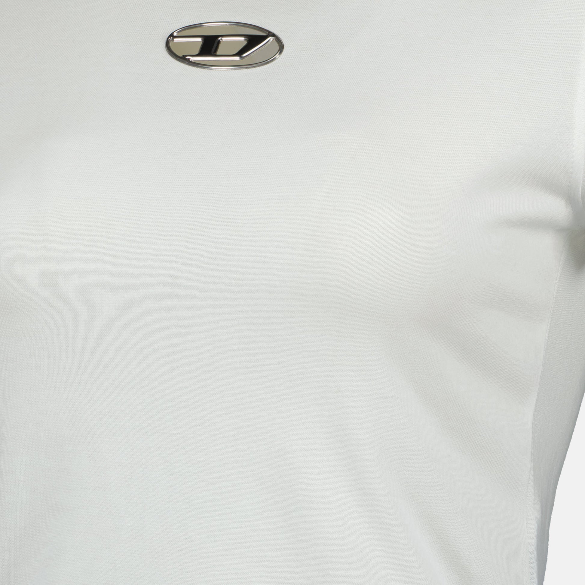 white t-shirt, Diesel clothing, Oval D logo, cut-out effect, cotton t-shirt