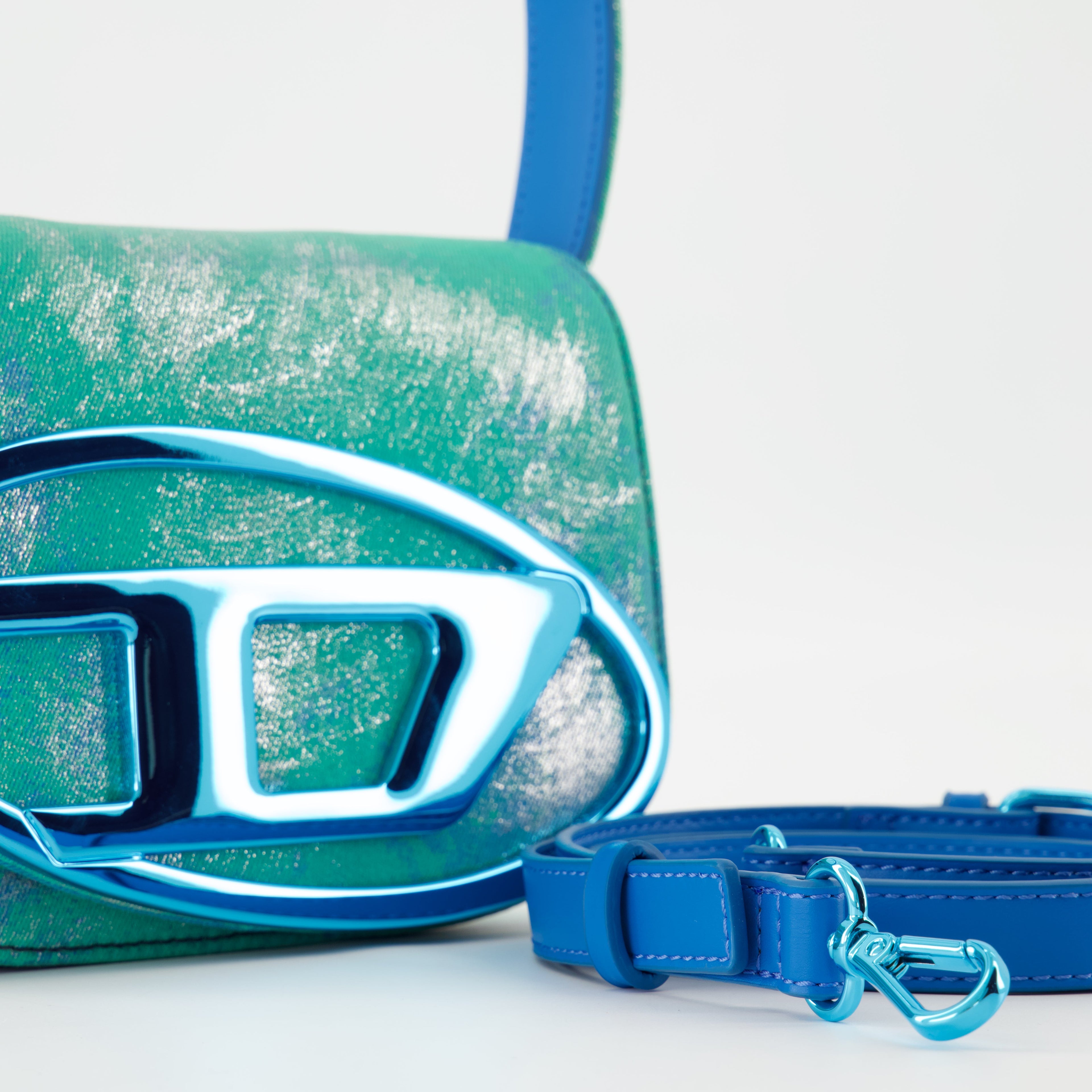 Turquoise bag, denim bag, Diesel accessories, spring-summer collection, statement bag