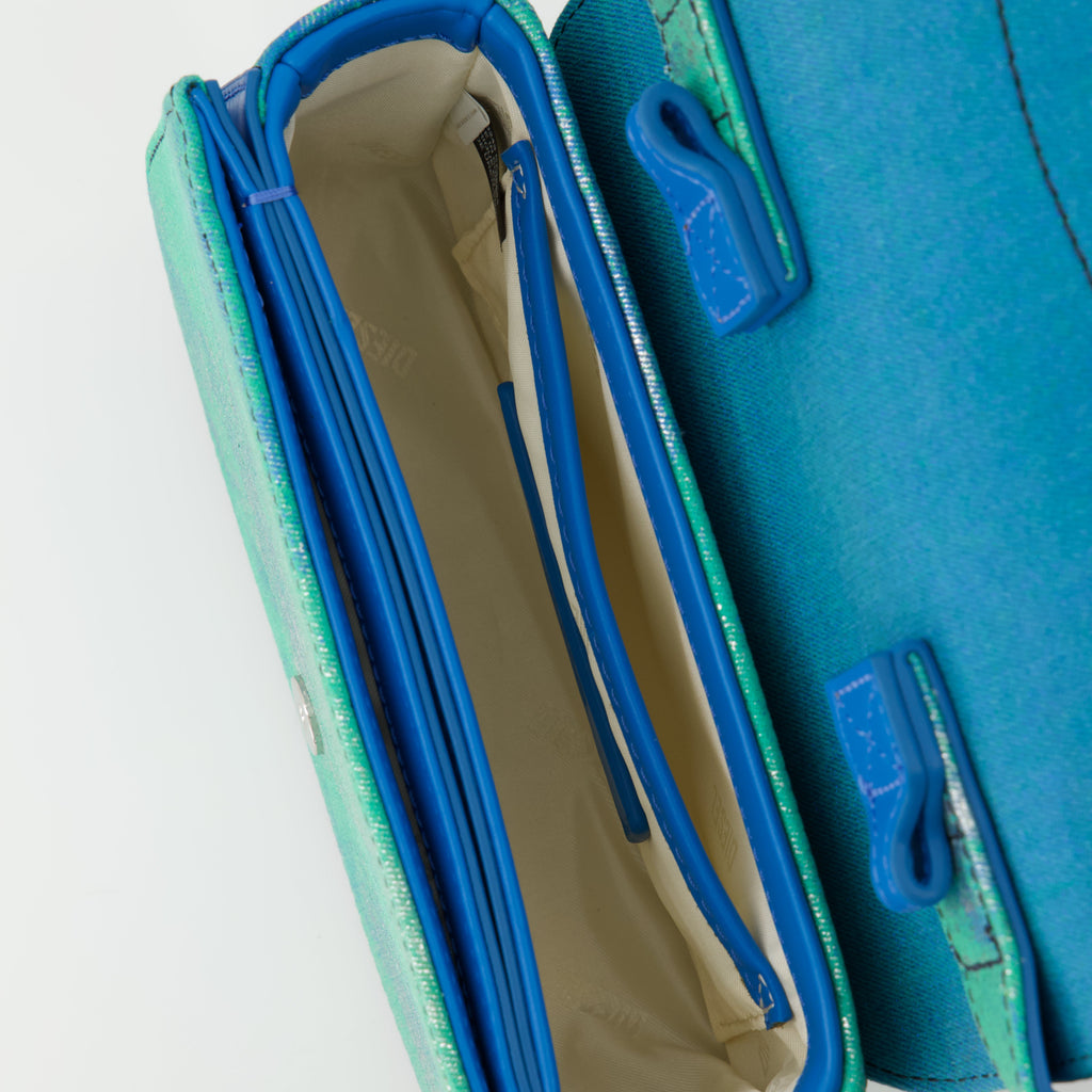 Turquoise bag, denim bag, Diesel accessories, spring-summer collection, statement bag