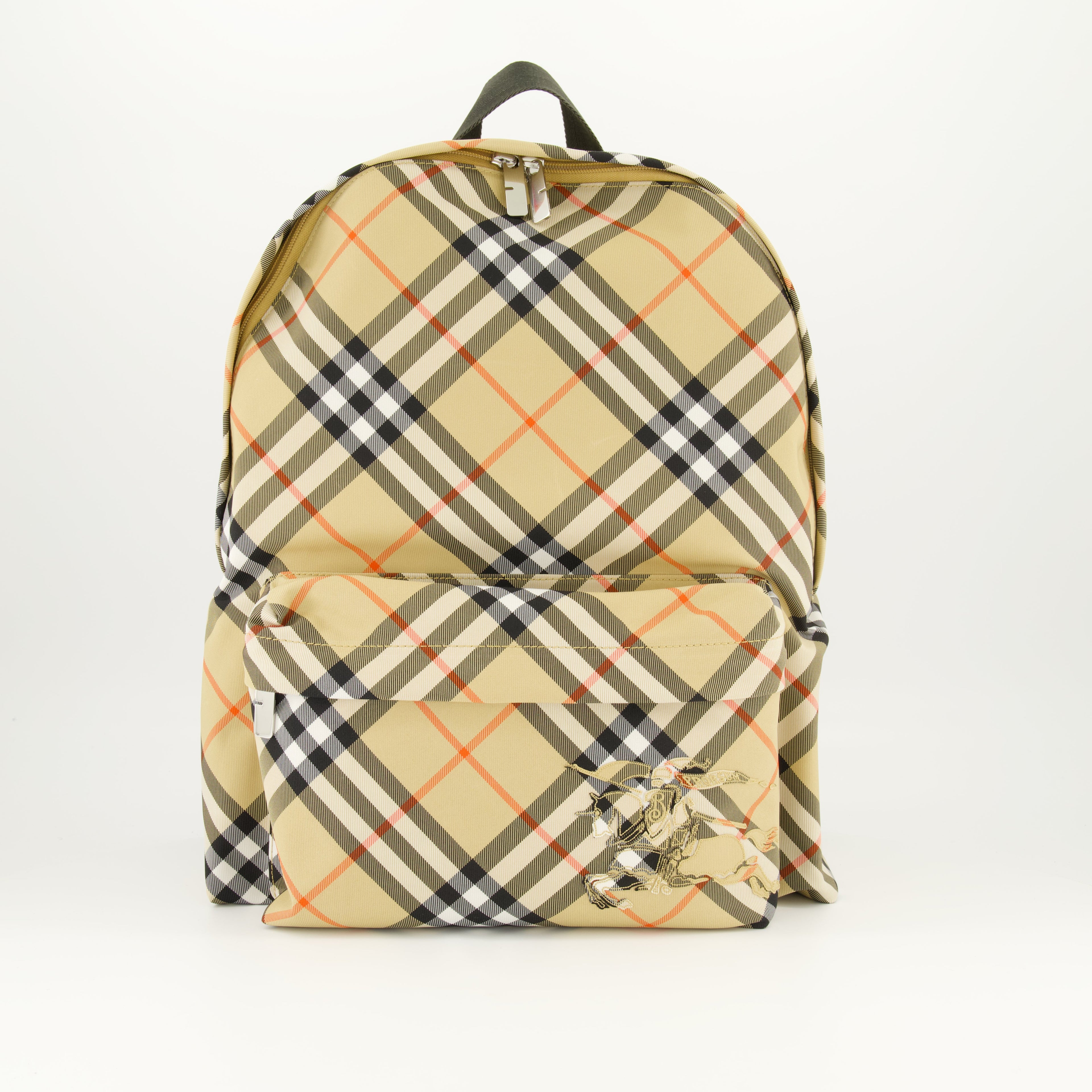 Burberry backpack, check pattern bag, adjustable straps, canvas backpack, stylish everyday backpack