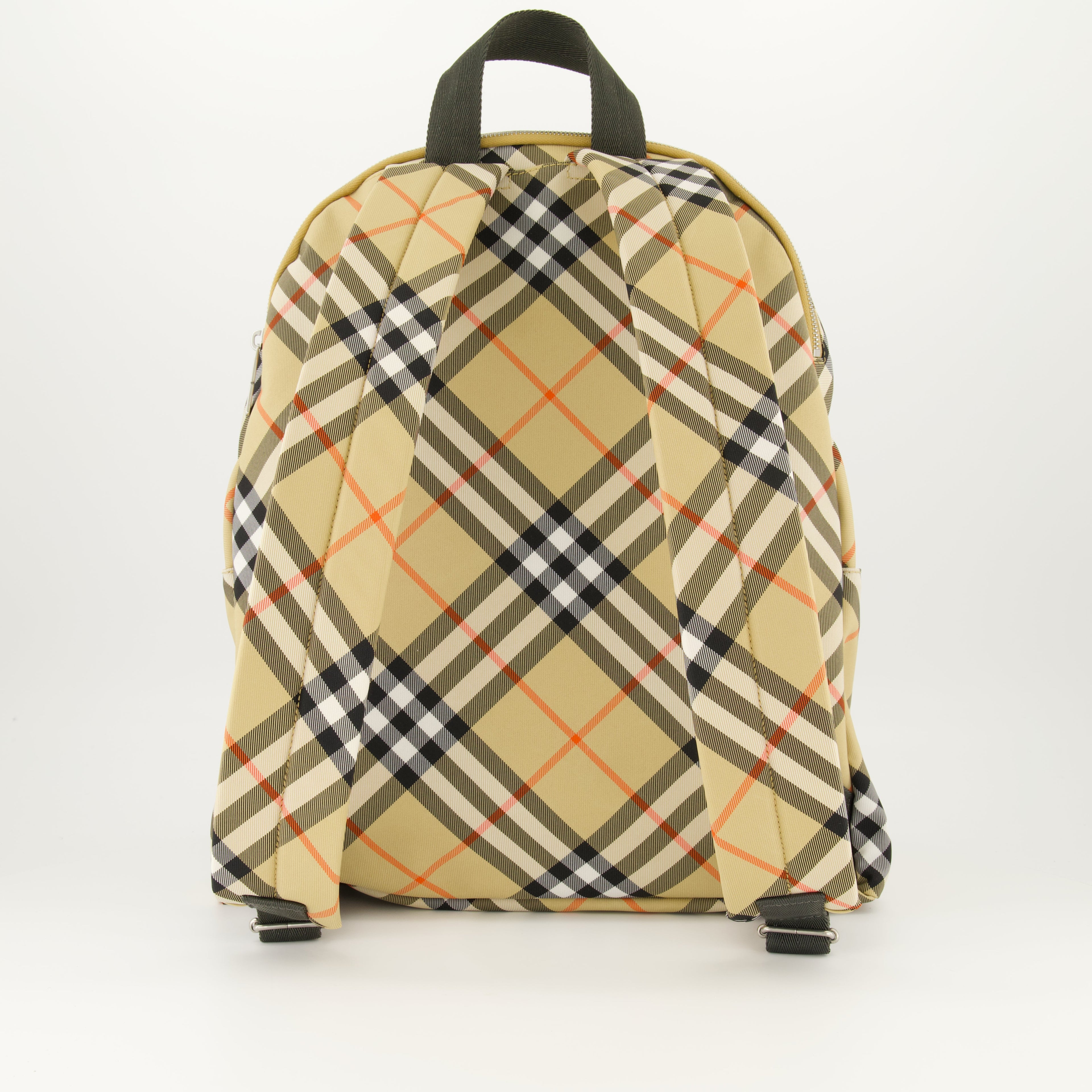 Burberry backpack, check pattern bag, adjustable straps, canvas backpack, stylish everyday backpack