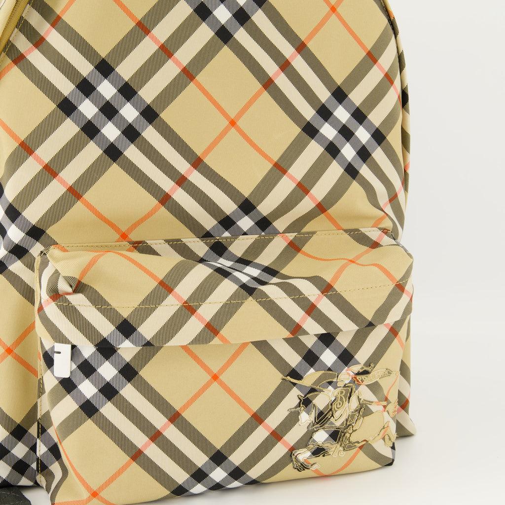 Burberry backpack, check pattern bag, adjustable straps, canvas backpack, stylish everyday backpack
