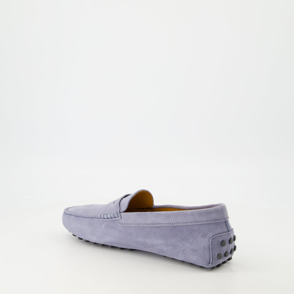 Tod's moccasins, suede shoes, Gommino moccasins, blue-grey footwear, slip-on shoes