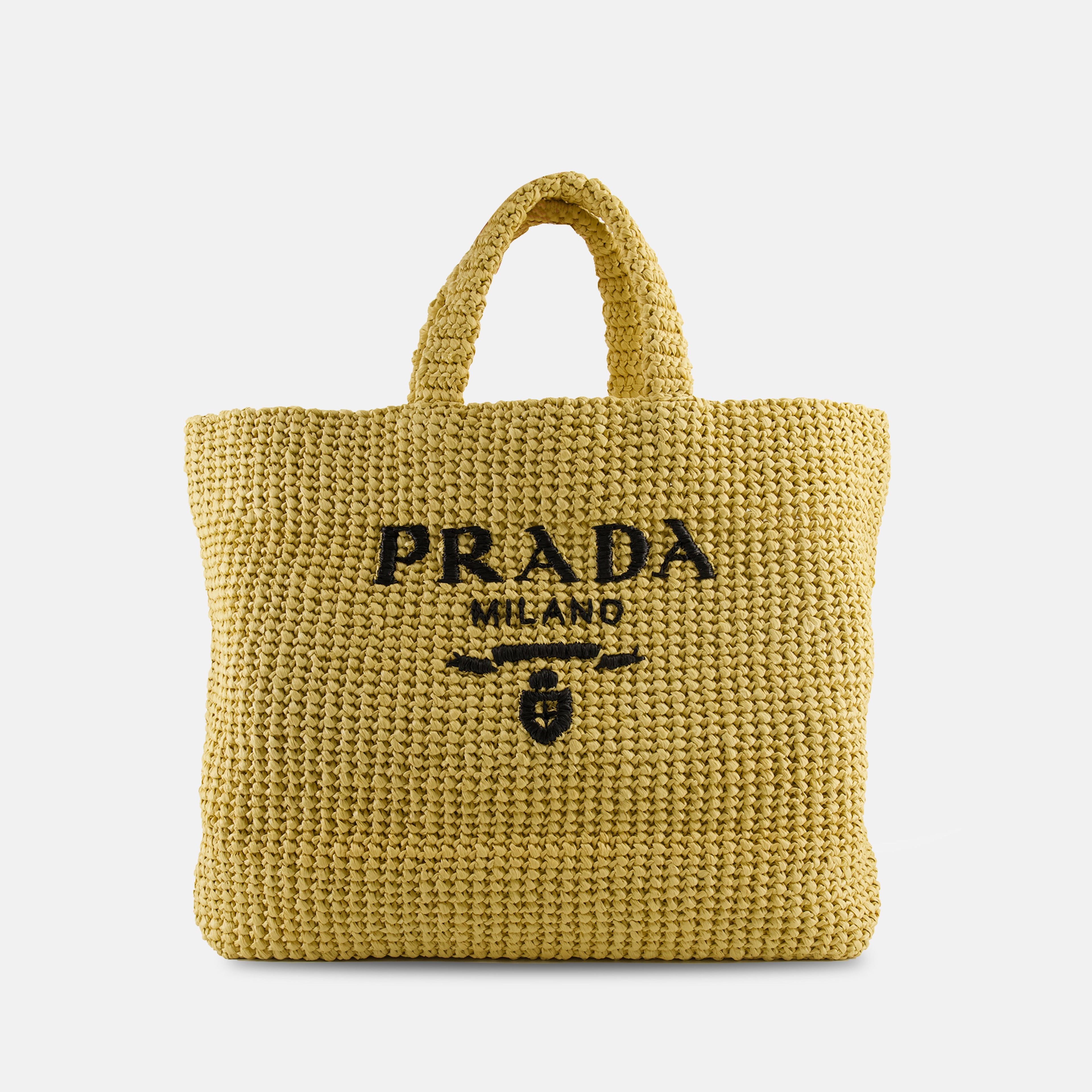 crochet tote bag, Prada bag, beige tote, Spring-Summer collection, luxury accessories
