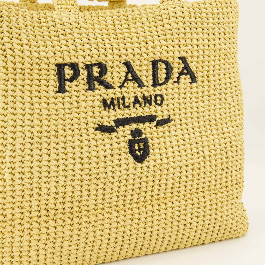 crochet tote bag, Prada bag, beige tote, Spring-Summer collection, luxury accessories