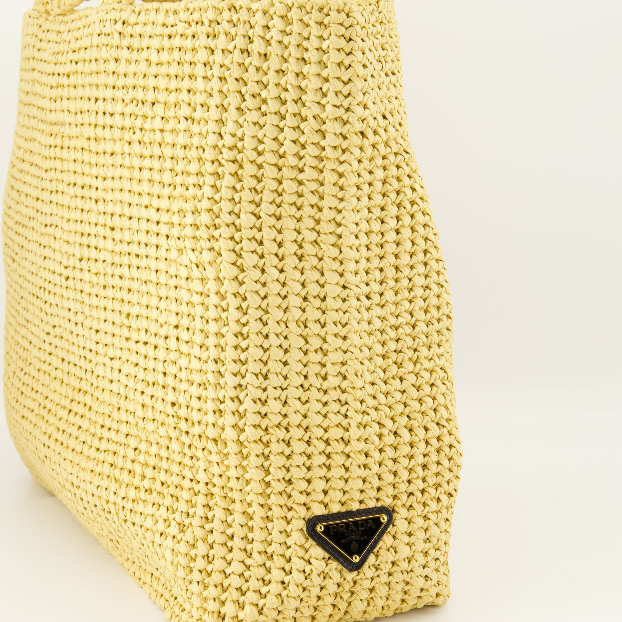 crochet tote bag, Prada bag, beige tote, Spring-Summer collection, luxury accessories