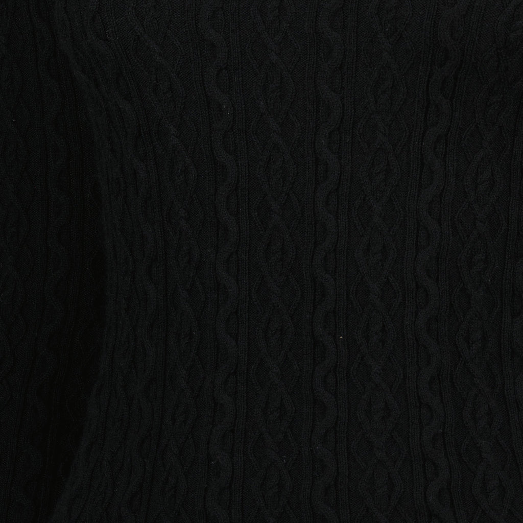 black pullover, wool knit sweater, Rabanne knitwear, Autumn-Winter fashion, ribbed knit pullover
