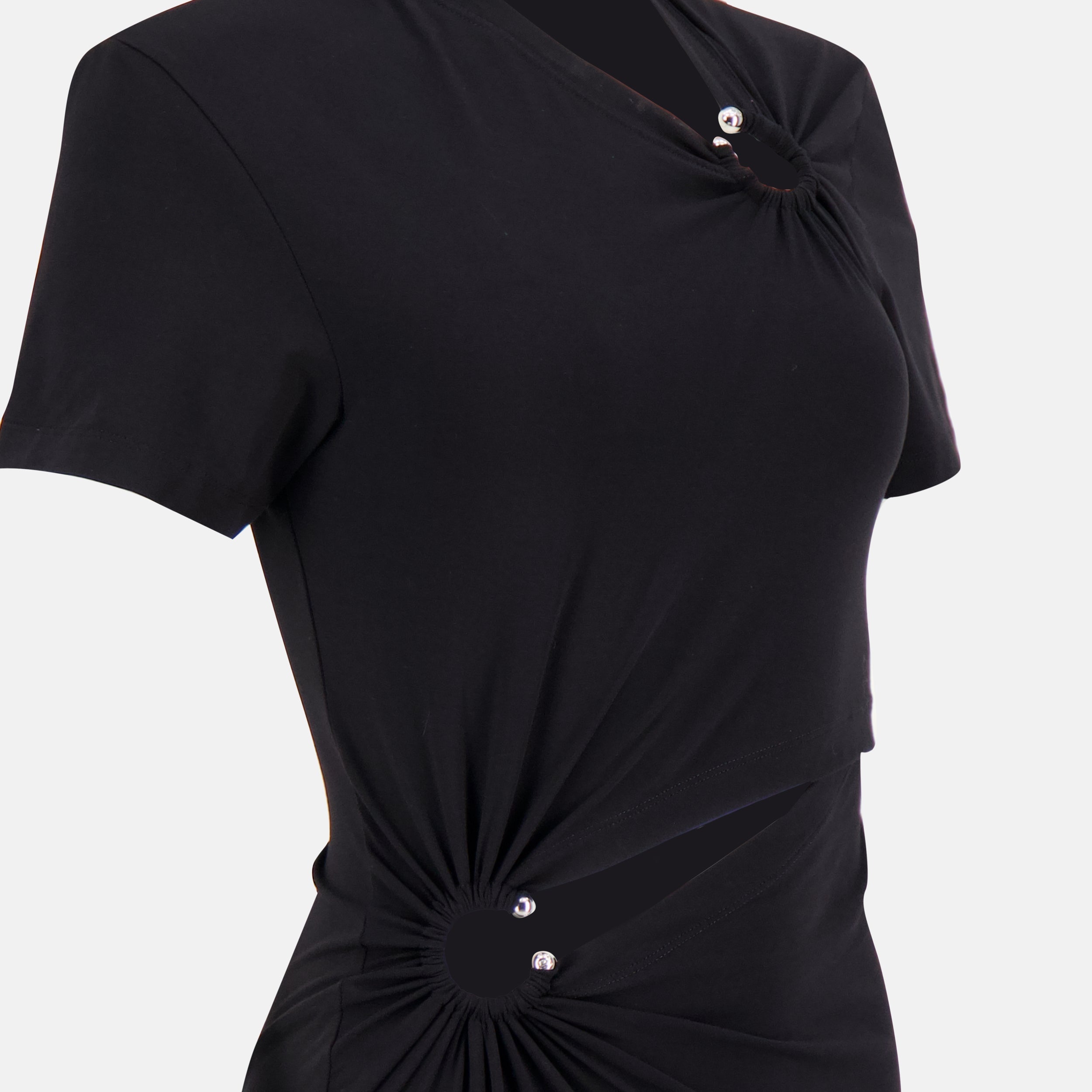 black dress, Rabanne, fitted dress, metallic details, Autumn Winter 2025